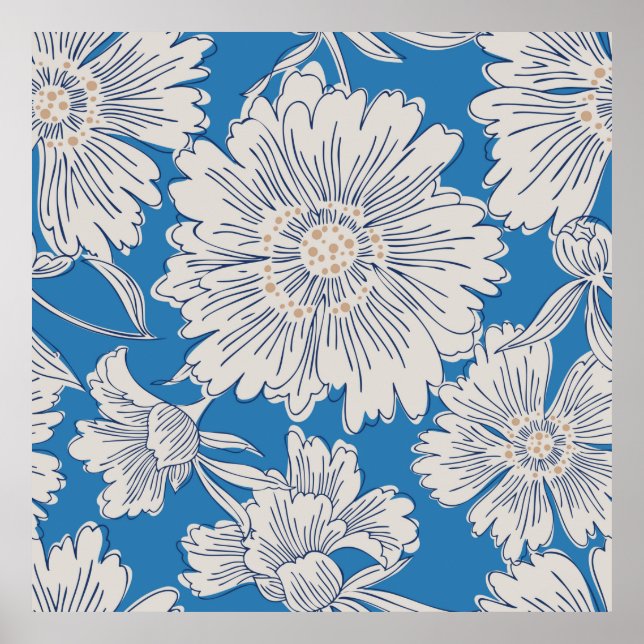 Póster Flores de jardín abstractas dibujadas a mano. Dibu (Frente)