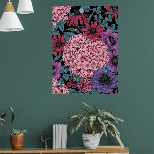 Póster Flores de jardín en negrita (Salón 1)