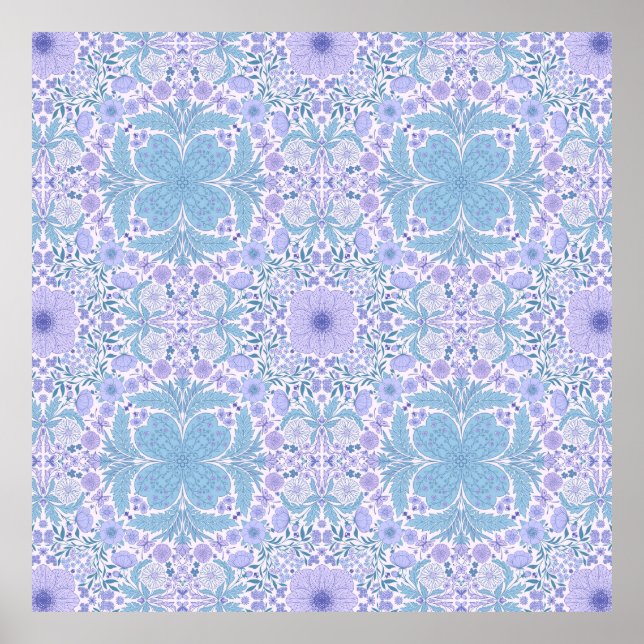 Póster Flores de jardín retro en azul y violeta (Frente)