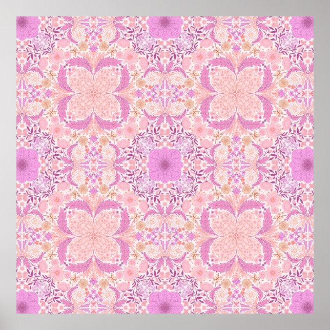 Póster Flores de jardín retro en rosa (Frente)