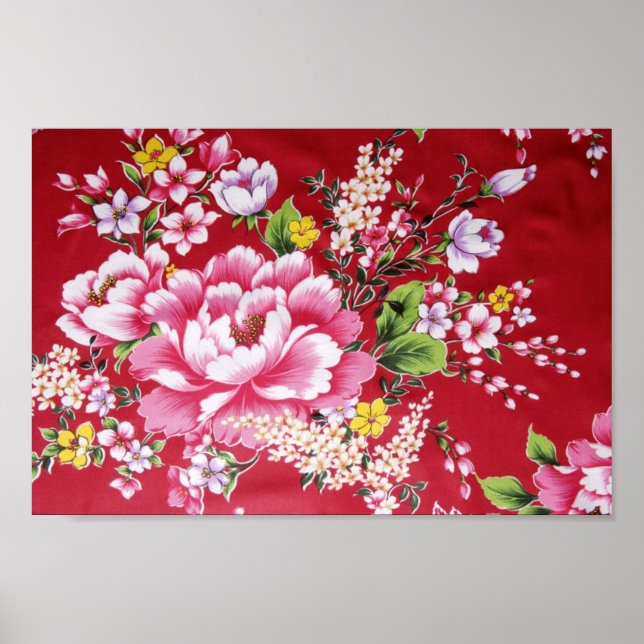 Póster Flores de kimono japonesas (Frente)