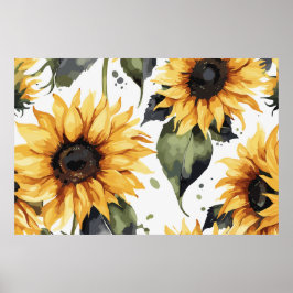 Póster Flores de la acuarela del girasol de primavera