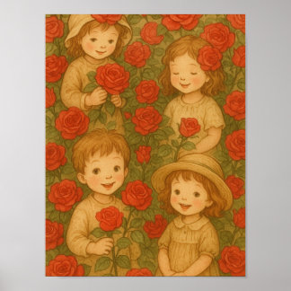 Póster "Flores de la Infancia: Delicia del Jardín de Rosa
