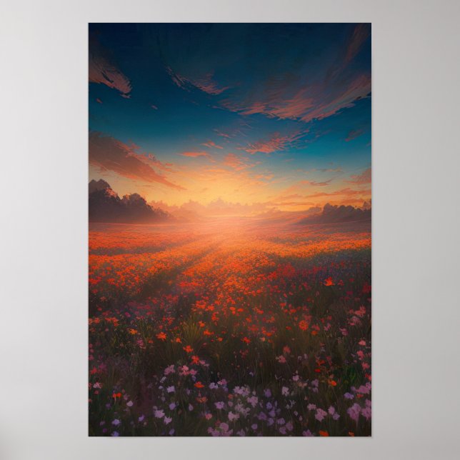 Póster Flores de la naturaleza, majestuoso atardecer (Frente)