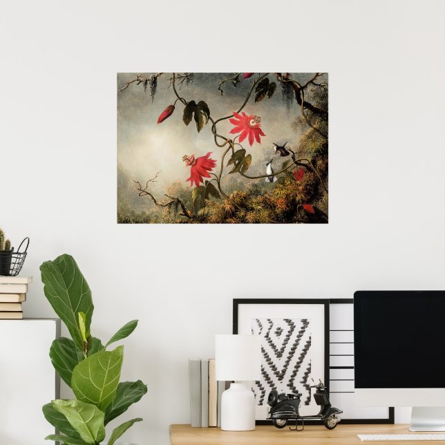 Póster Flores de la Pasión con Colibríes (Oficina en casa)