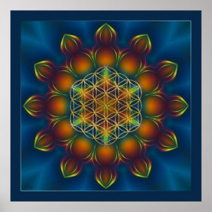 Póster FLORES DE LA VIDA/Blume des Lebens Mandala III Pla