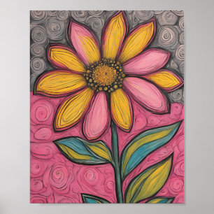 Póster Flores de lápiz de carbón vegetal- Daisy de vidrio