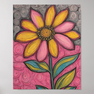 Póster Flores de lápiz de carbón vegetal- Daisy de vidrio
