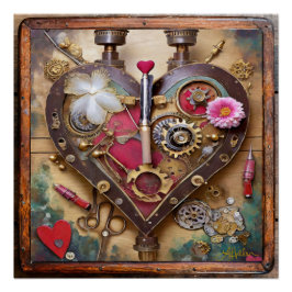 Póster Flores de lápiz labial Corazón Steampunk Series