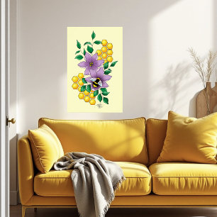 Póster Flores de lavanda de abedul amarillo