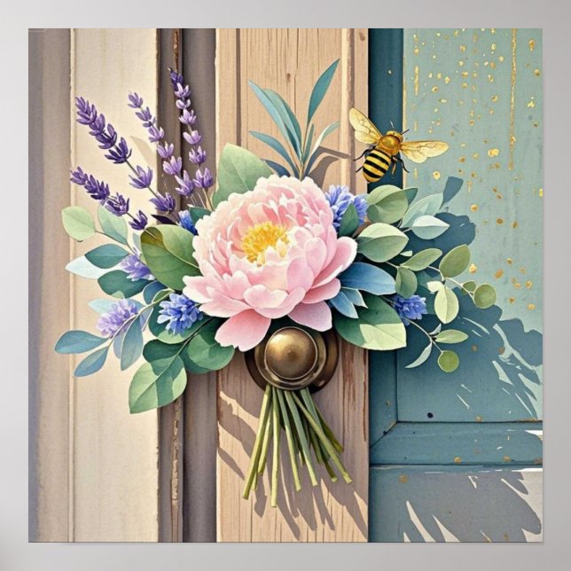 Póster Flores de lavanda de Bouquet peonies Rustic (Frente)