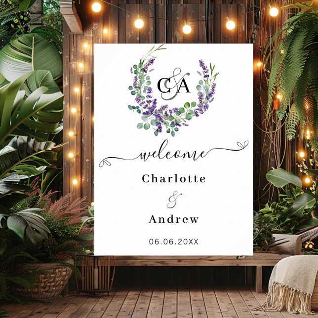 Póster Flores de lavanda monogramado signo boda de bienve (Subido por el creador)