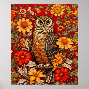Póster Flores De Lechuza Y Zinnia A La Rasa