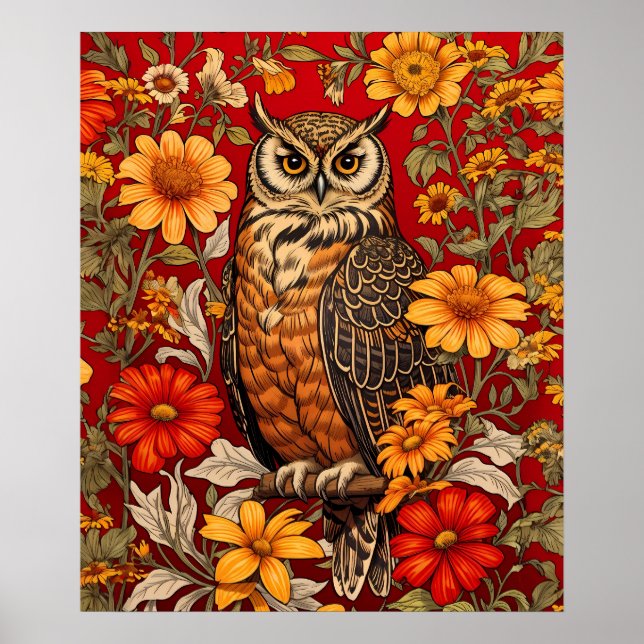 Póster Flores De Lechuza Y Zinnia A La Rasa (Frente)