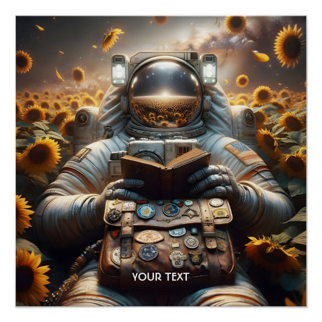 Póster Flores de libros de Fantasy Cute Astronauta (Anverso)