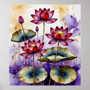 Póster Flores de Lotus decorativas #1
