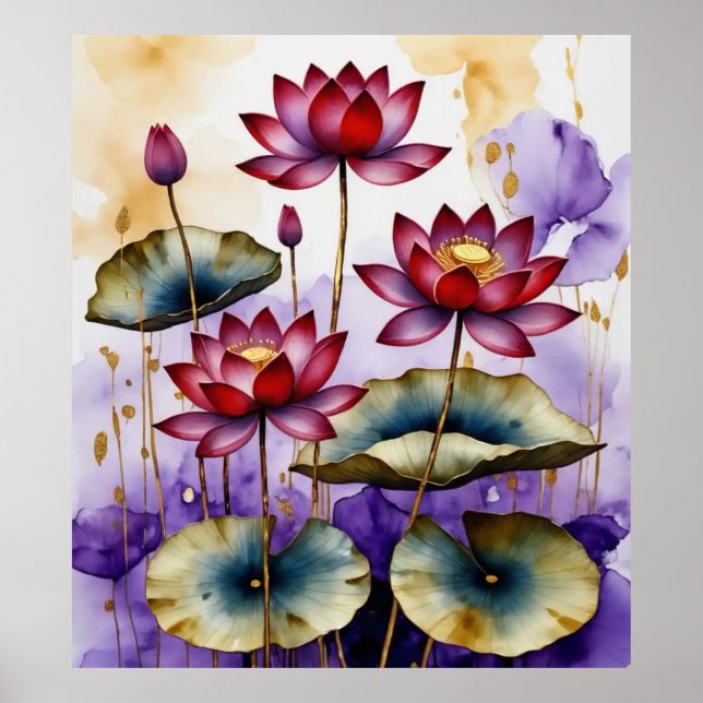 Póster Flores de Lotus decorativas #1 (Frente)