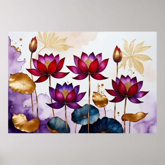 Póster Flores de Lotus decorativas #2 (Frente)