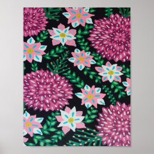 Póster Flores de magenta en negro