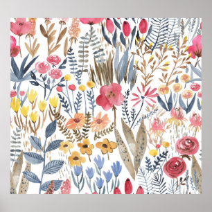 Póster Flores de manantial acuarela, vibrante y sin costu