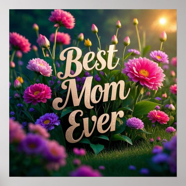 Póster Flores de manzana rosa mejor mamá de todos (Frente)