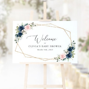 Póster Flores de marina, flores rosas, bienvenida Baby Sh