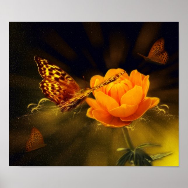Póster Flores de mariposa románticas y elegantes (Frente)