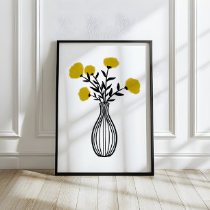 Póster Flores de Medios Mixtos Dibujadas a Mano en Jarrón