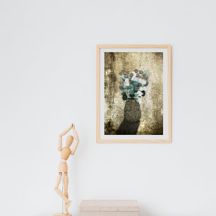 Póster Flores de moneda en textura de grosería de grano d