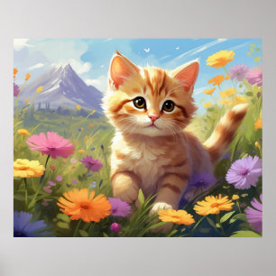 Póster *~* Flores de Montaña Gatito 5:4 Gatito Gato AP68