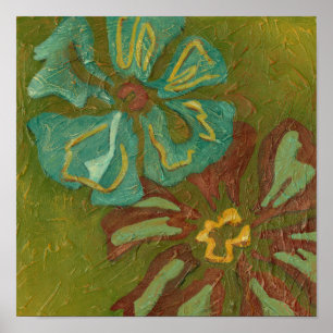 Póster Flores de Naranja quemadas y Aqua en un fondo verd