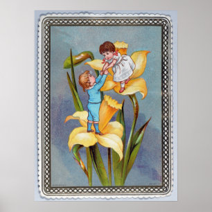 Póster Flores de narcisos vintage día de San Valentín