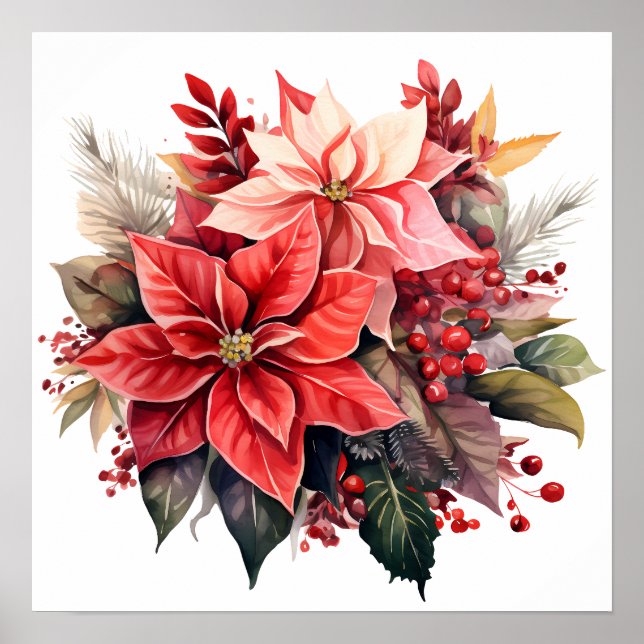 Póster Flores de Navidades de la Poinsettia Roja (Frente)