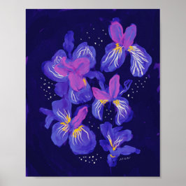 Póster Flores De Neón Morado De Noche