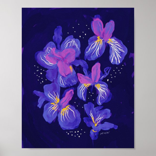 Póster Flores De Neón Morado De Noche (Frente)