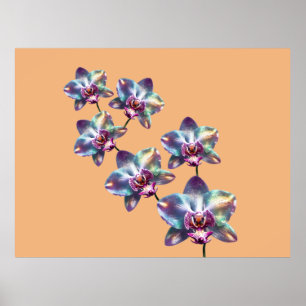 Póster Flores de orquídea holográfica iridiscente