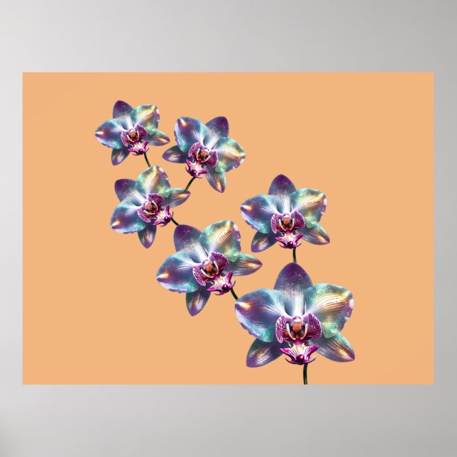 Póster Flores de orquídea holográfica iridiscente (Frente)