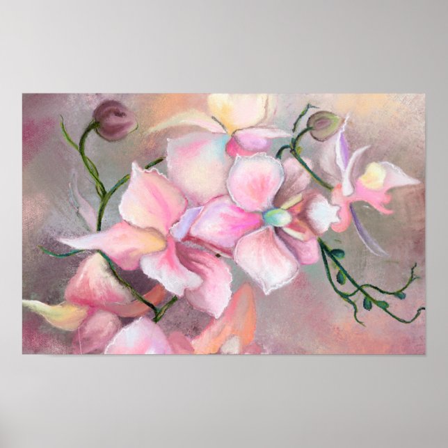 Póster Flores de Orquídea Rosa Preciosas - Pintura Origin (Frente)