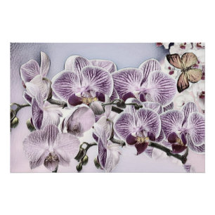 Póster Flores de orquídea y dibujos de mariposas lindos r