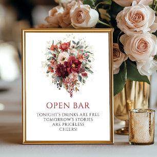 Póster Flores de Otoño Boho Borgoña Barra Libre Mesa