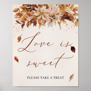 Póster Flores de otoño Boho Marigold Love is Sweet Rótulo