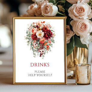 Póster Flores de otoño Borgoña Bebidas Boda Mesa