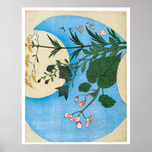 Póster Flores de otoño frente a la luna llena