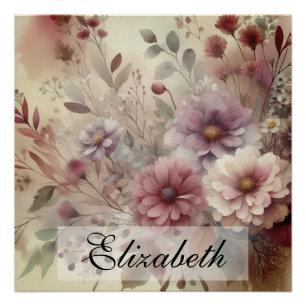 Póster Flores de otoño vintage pasteles de acuarela pintu