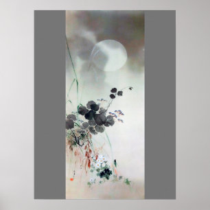 Póster Flores de otoño y luna llena, Watanabe Seitei