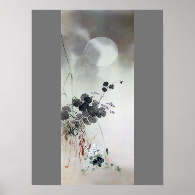 Póster Flores de otoño y luna llena, Watanabe Seitei (Frente)