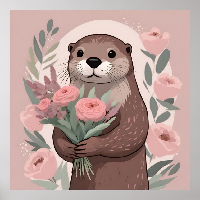 Póster Flores de Otter Boho Adorables (Frente)
