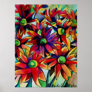 Póster Flores de paja de margarita color agua original