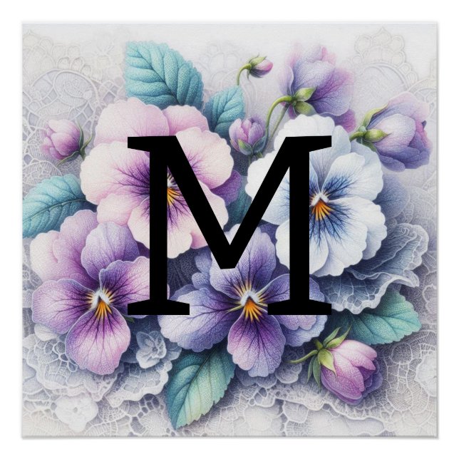 Póster Flores de panes morados rosados de encaje floral d (Anverso)