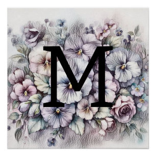 Póster Flores de panes rosados dibujando con flores monog
